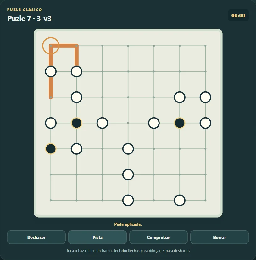 Perla Loop: Masyu en dificultad mayor después de 4 pistas reales del juego.