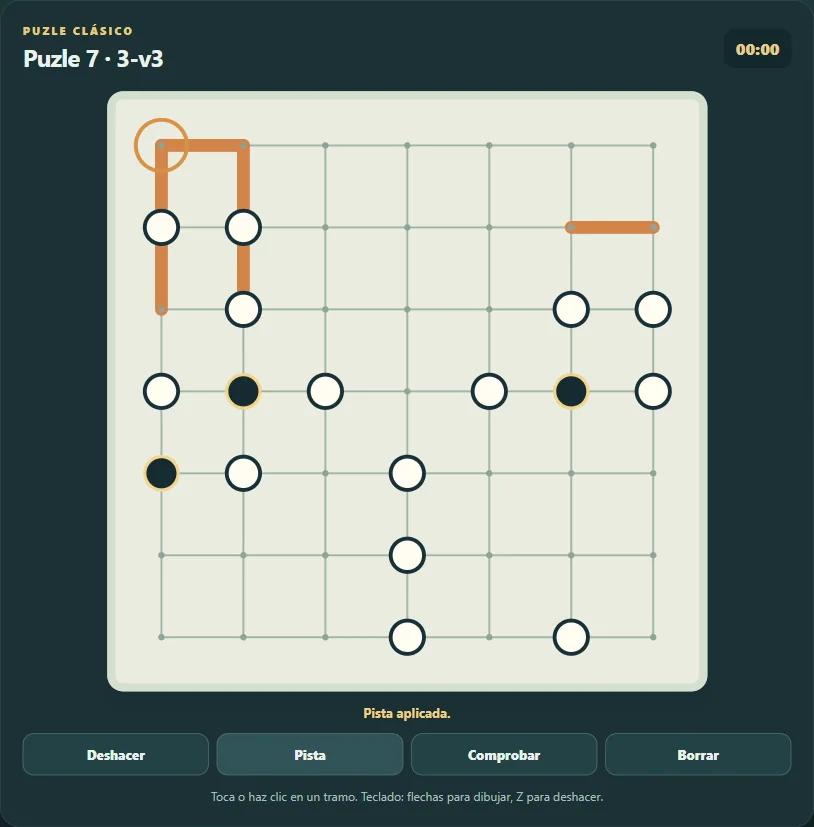 Perla Loop: Masyu en dificultad mayor después de 6 pistas reales del juego.