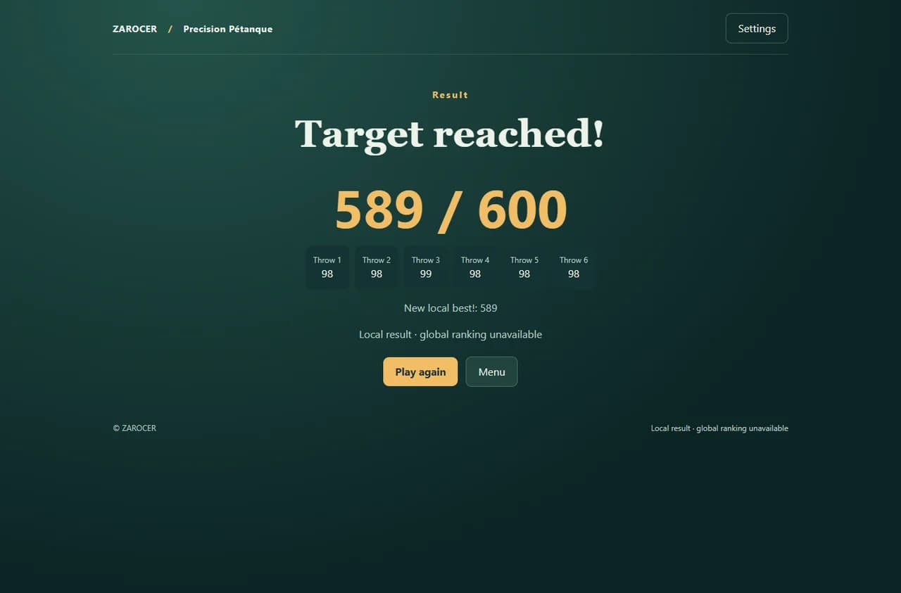 Petanca de precisión: resultado