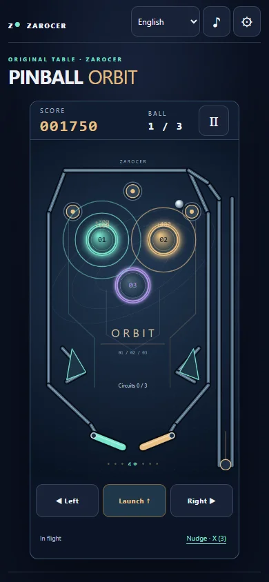Pinball Órbita: controles en móvil