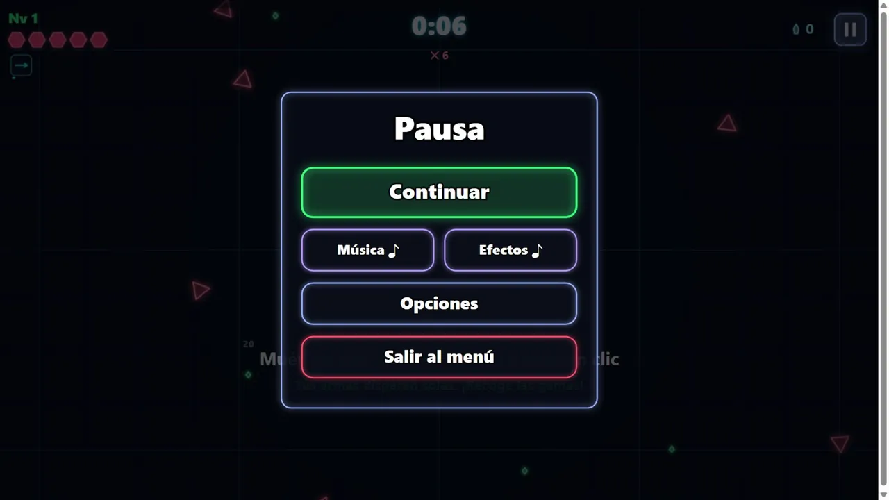 Partida de Prism Siege pausada con controles para continuar y abrir opciones.