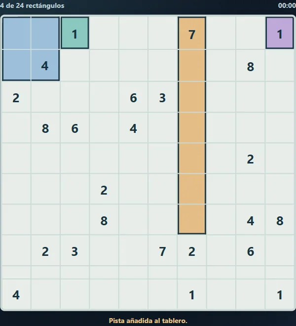 Rectangle Atlas: Shikaku en dificultad mayor después de 4 pistas reales del juego.