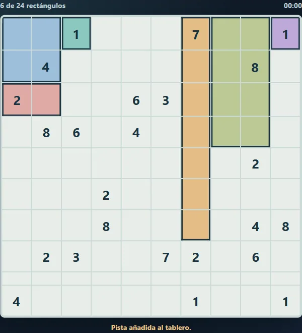 Rectangle Atlas: Shikaku en dificultad mayor después de 6 pistas reales del juego.