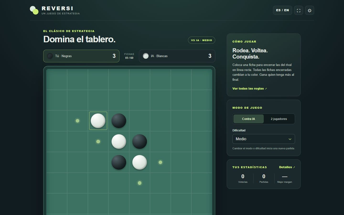 Partida de Reversi después de una jugada.
