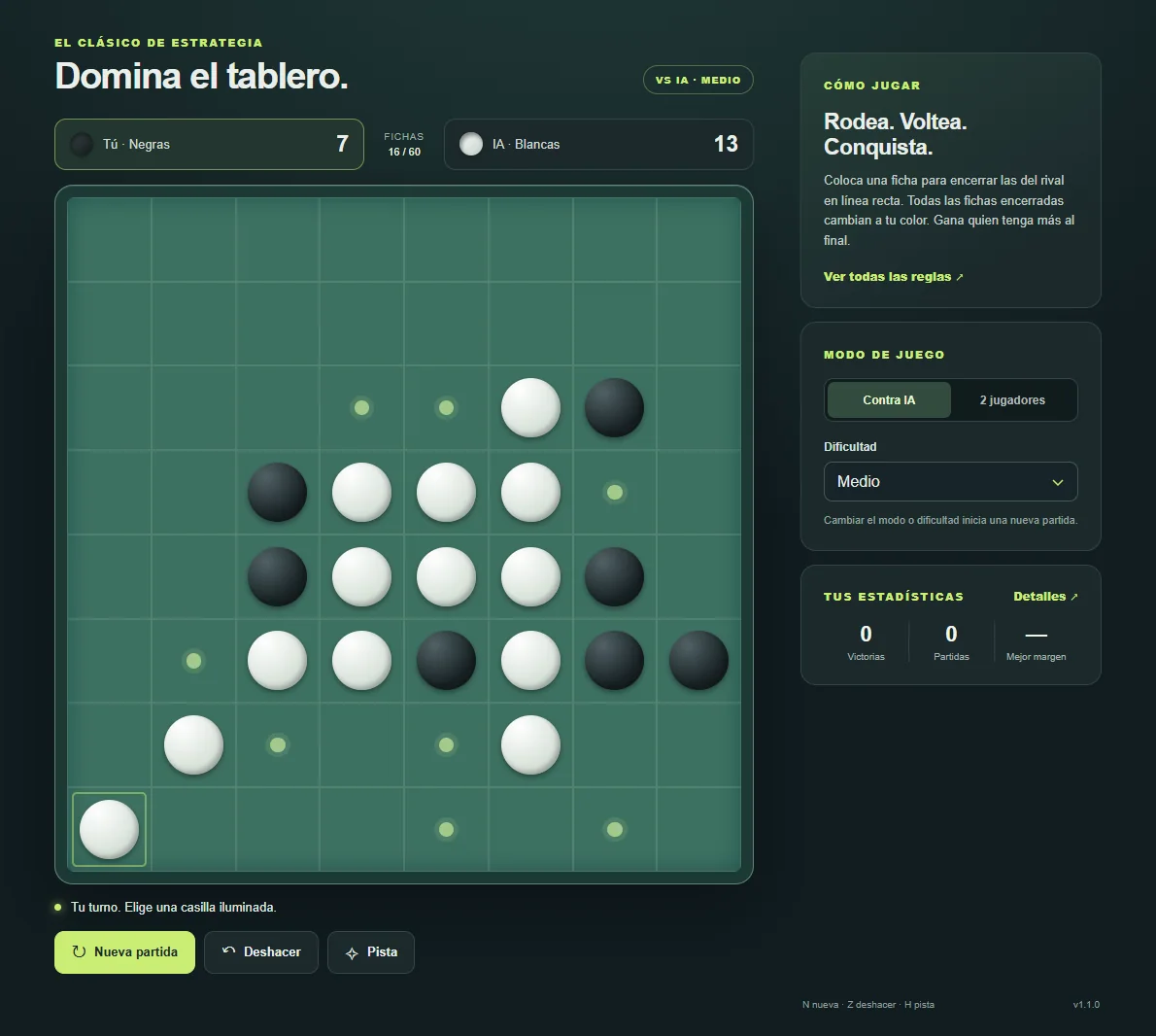 Reversi después de 8 turnos del jugador