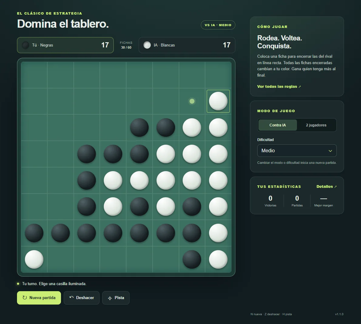 Reversi después de 14 turnos del jugador