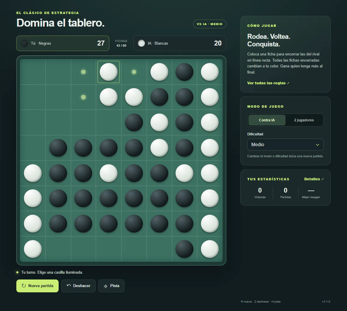 Reversi después de 20 turnos del jugador