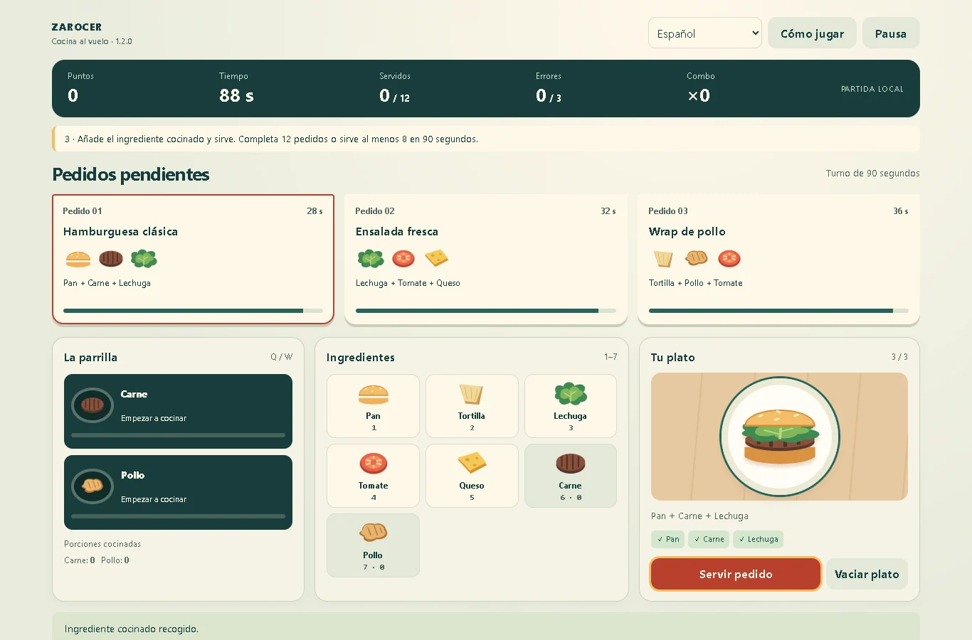 Cocina al vuelo: Pedido de hamburguesa y estaciones de la cocina