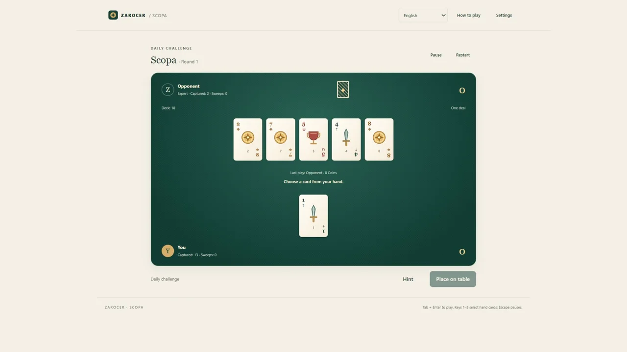 Scopa: captura de partida 3