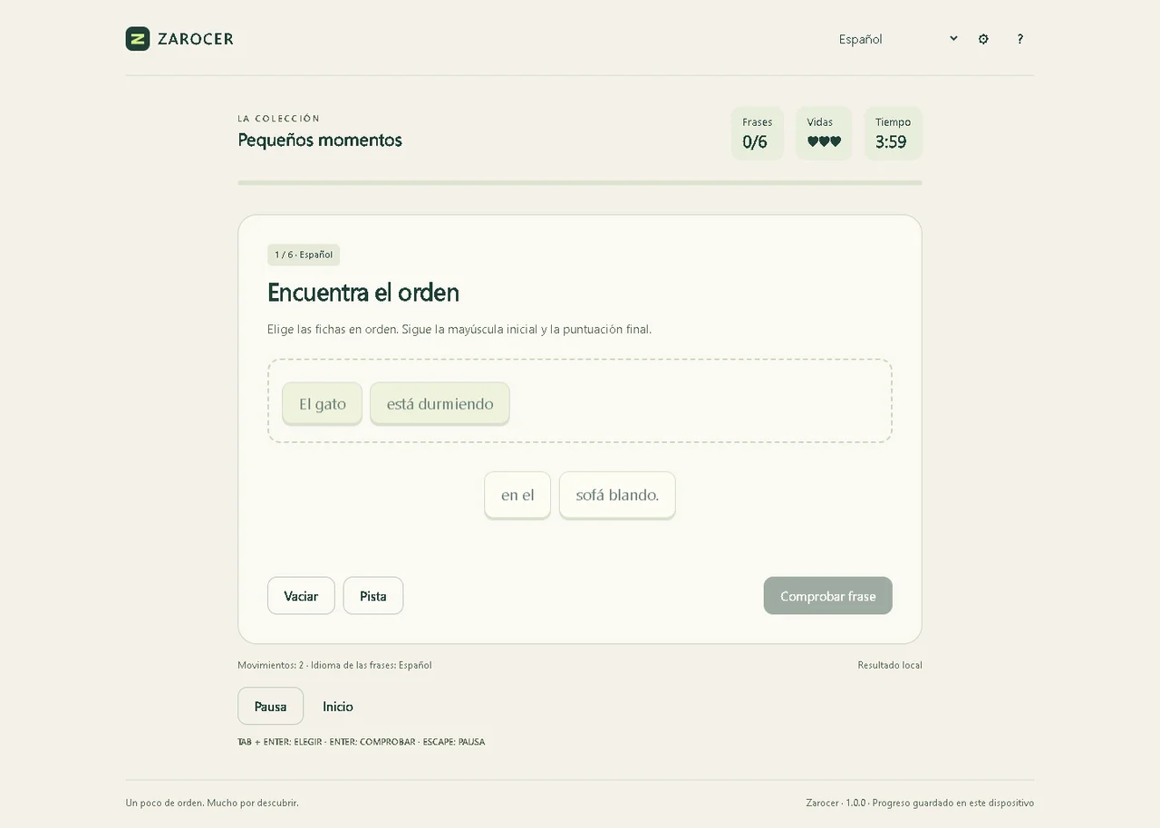 Construir frases: Palabras seleccionables para ordenar una frase