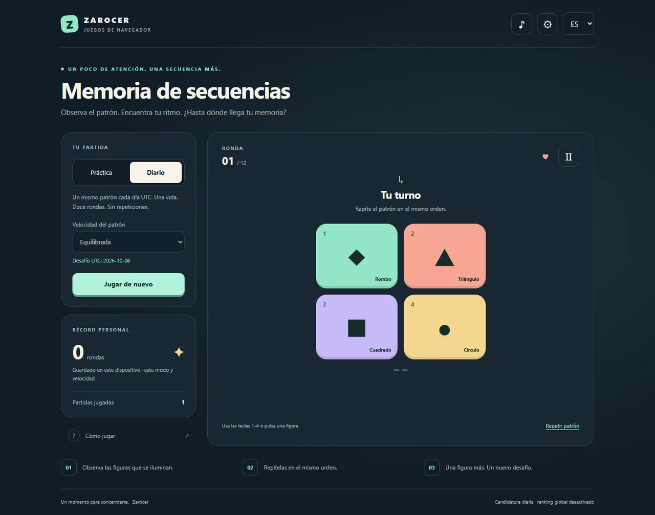 Memoria de secuencias: turno del jugador