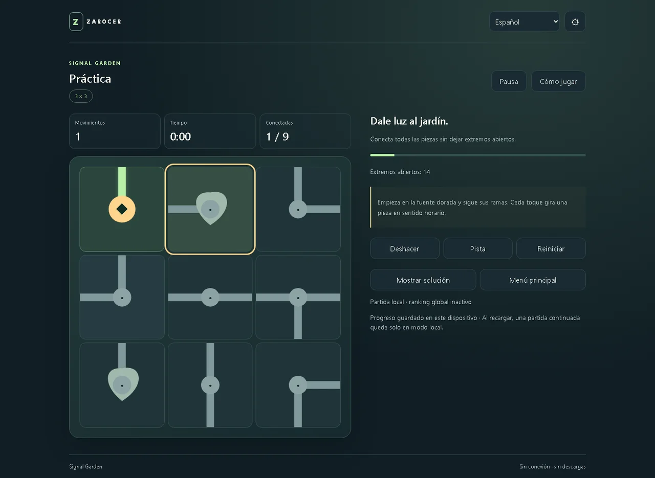 Signal Garden: tablero de práctica