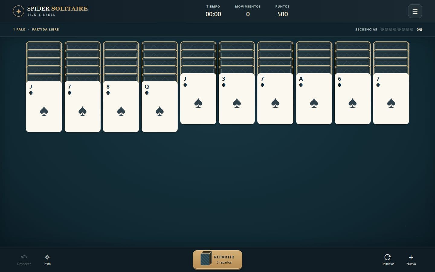 Columnas de cartas de Solitario Spider