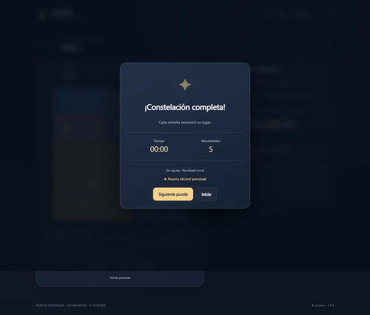 Estrellas: resultado de un tablero completado