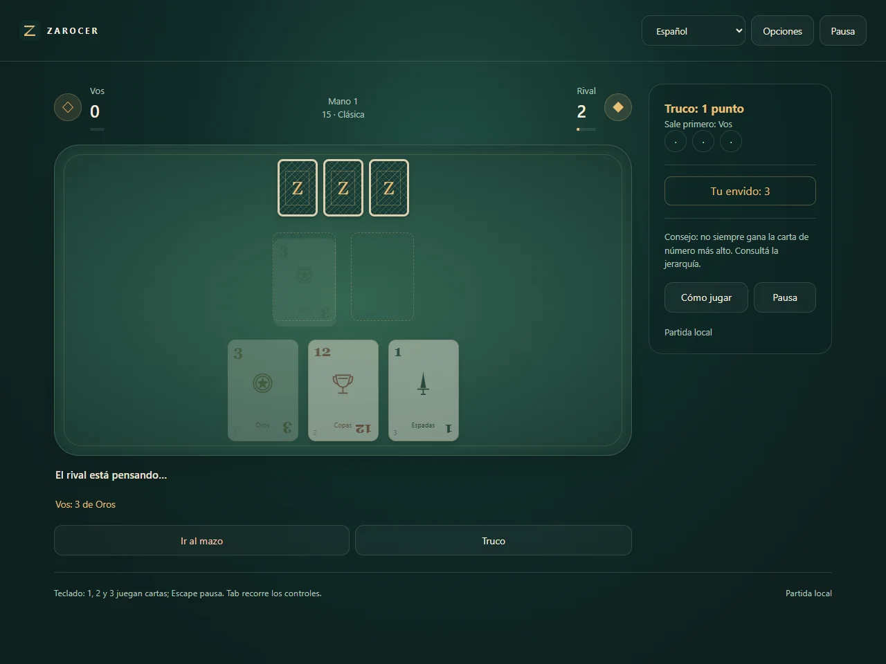 Truco rioplatense: captura de partida 1
