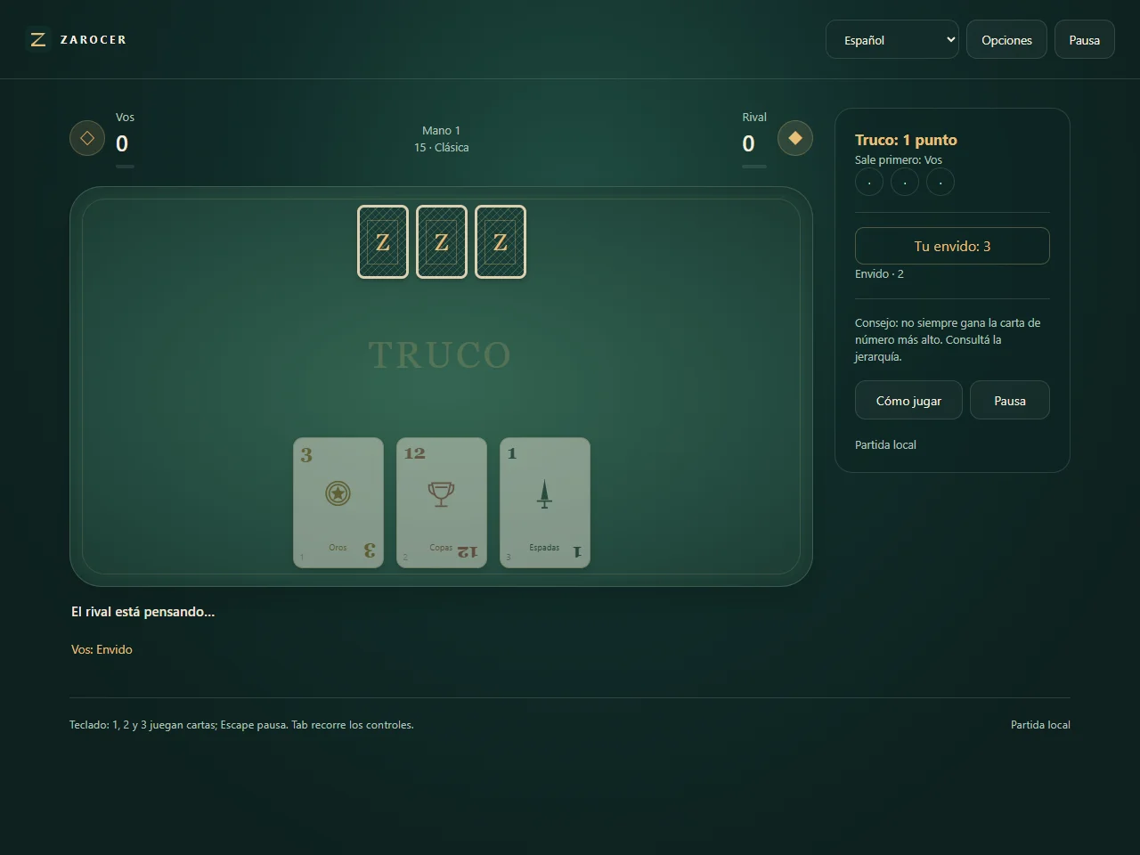 Truco rioplatense: captura de partida 3