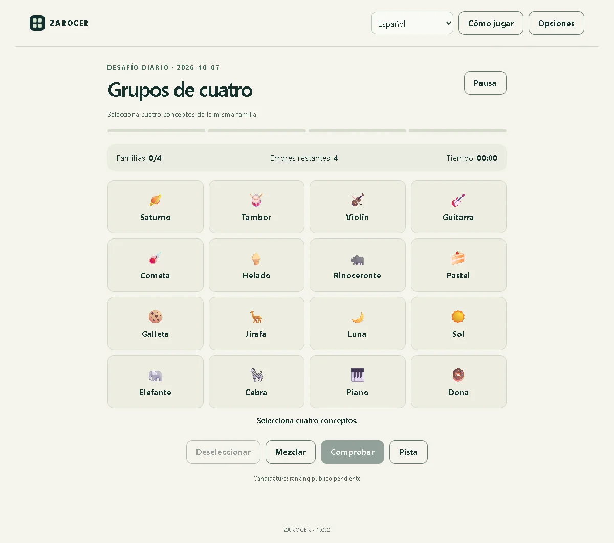 Grupos de cuatro: Cuadrícula de palabras para formar grupos