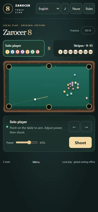 Zarocer 8: bolas numeradas durante una partida