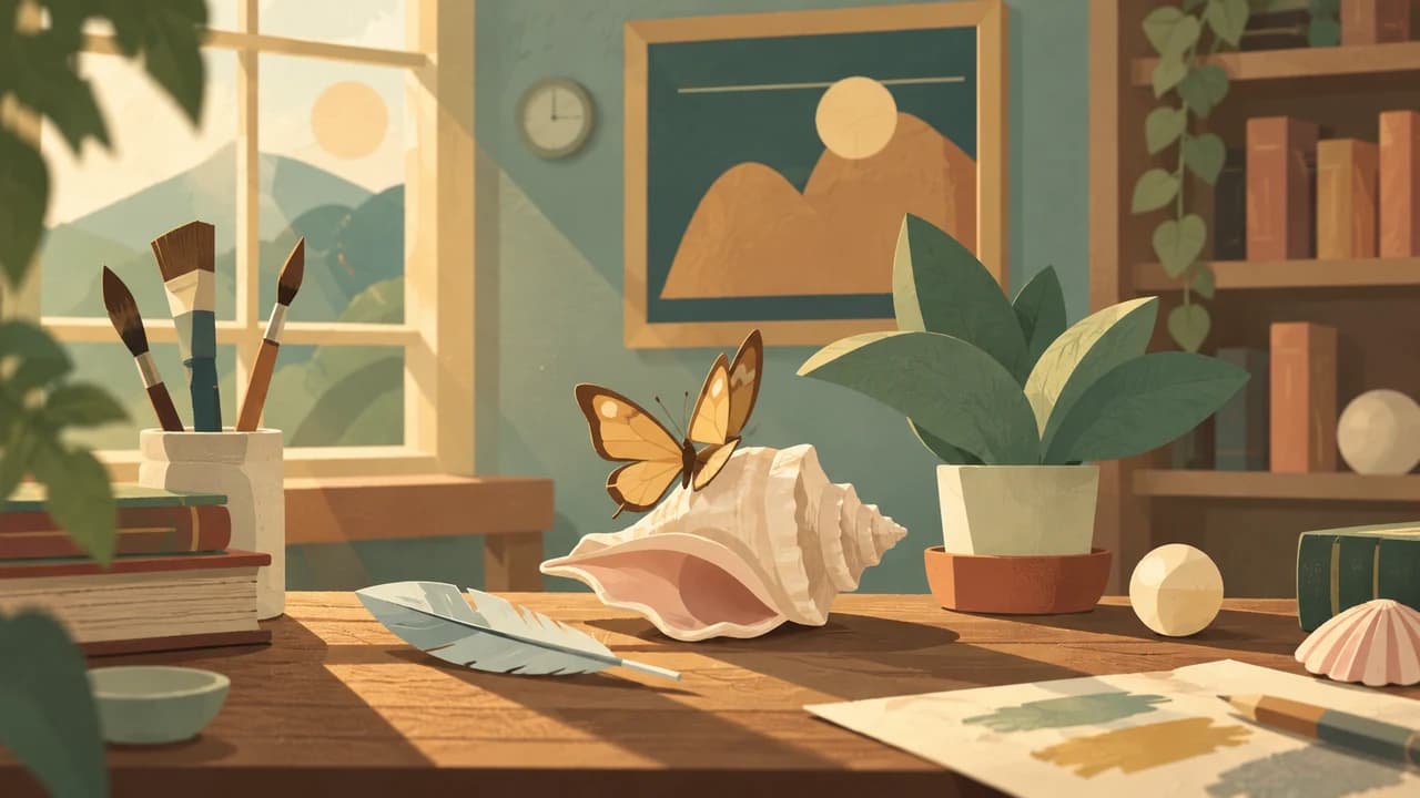 Portada de El Gabinete de Curiosidades: mariposas, conchas y plantas ilustradas en una composición de tonos crema y salvia