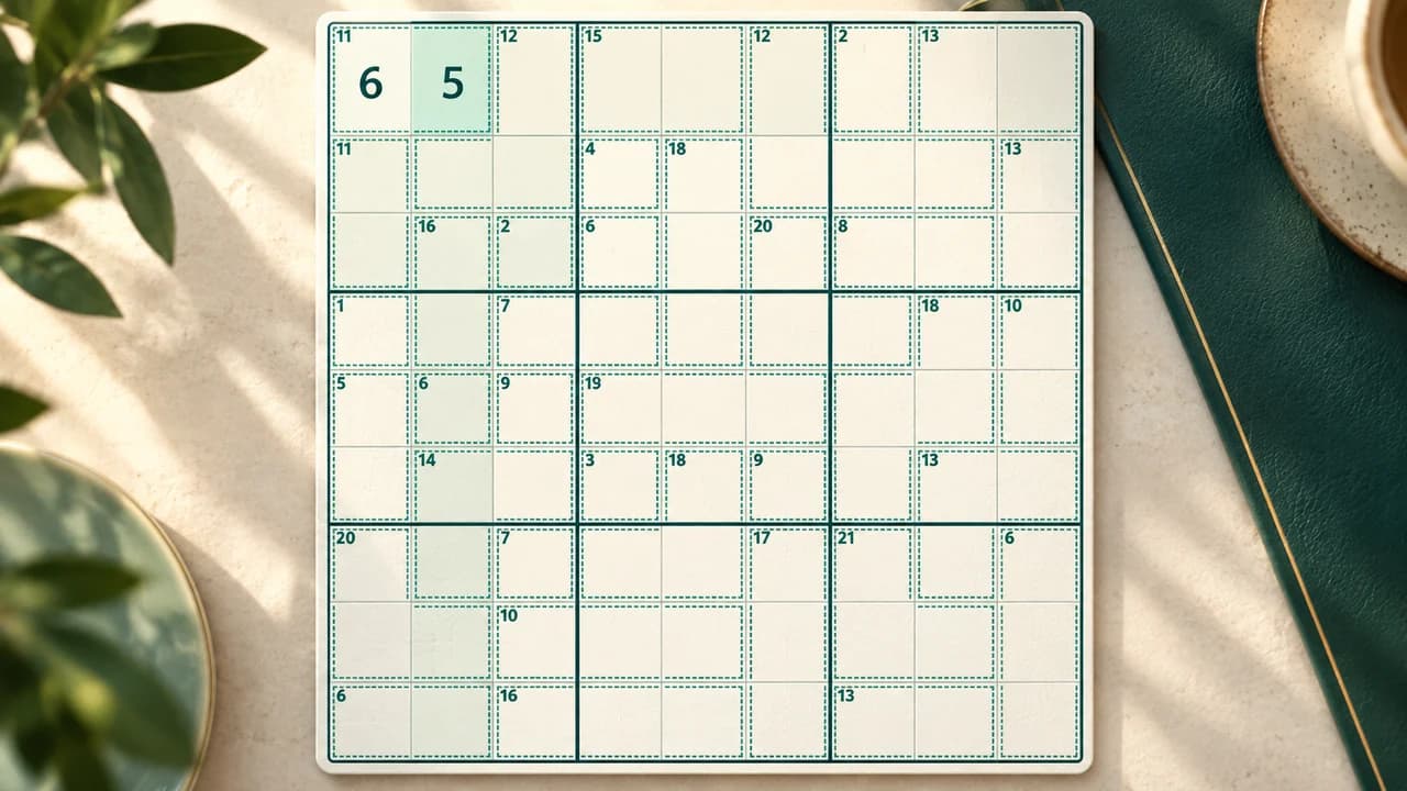 Portada de Killer Sudoku con jaulas de sumas punteadas y un seis y un cinco