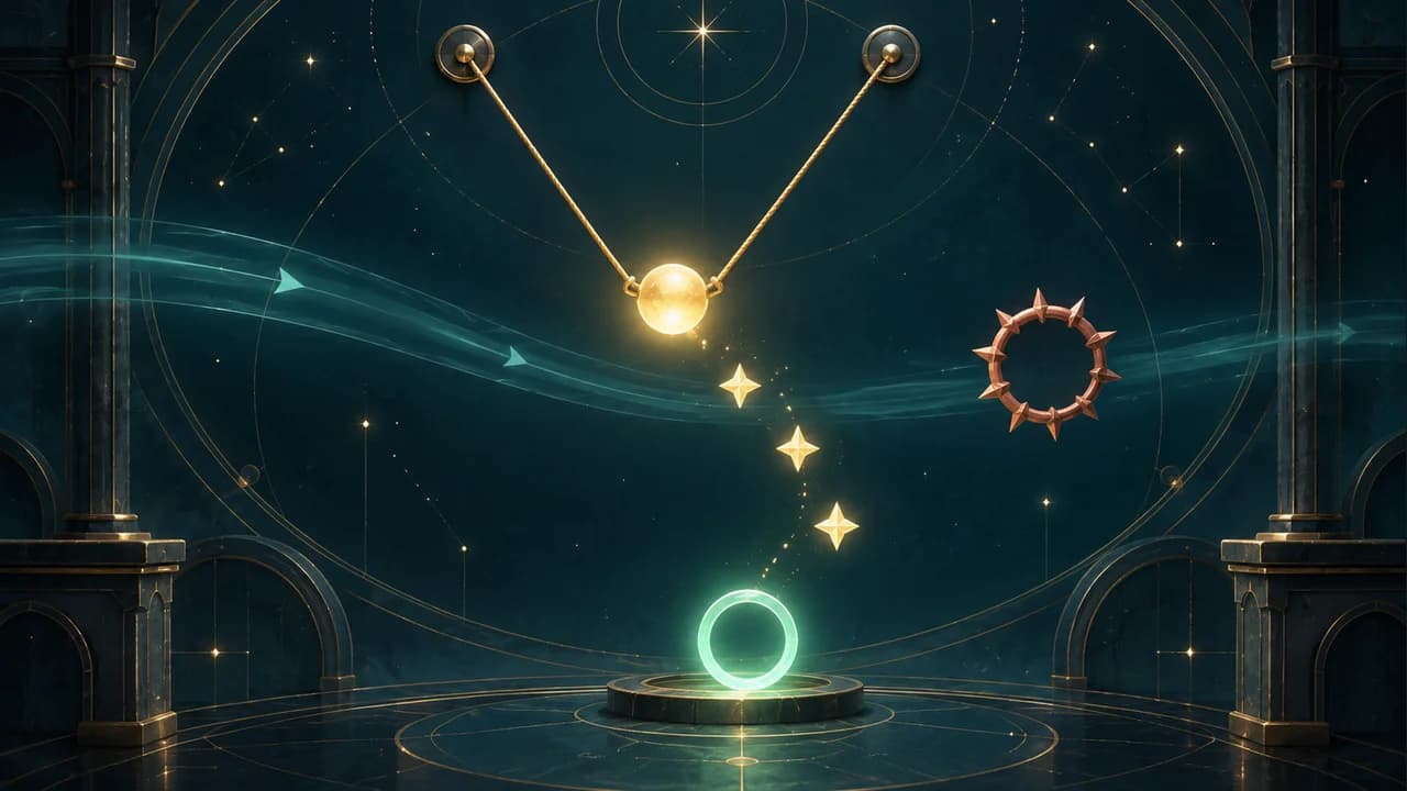 Portada de Lazos de luz con una esfera luminosa suspendida entre cuerdas y estrellas