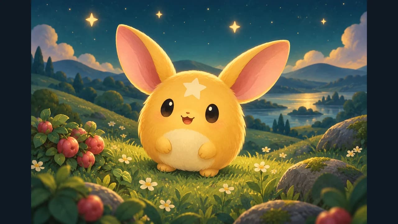 Portada de Mascota Estelar con una criatura amarilla y una estrella en la frente junto a un lago