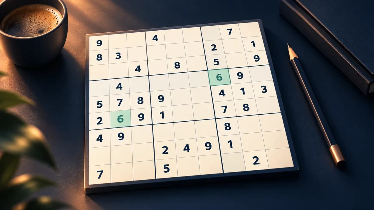 Portada de Sudoku Trazo 9: una cuadrícula de nueve por nueve con números y una casilla verde
